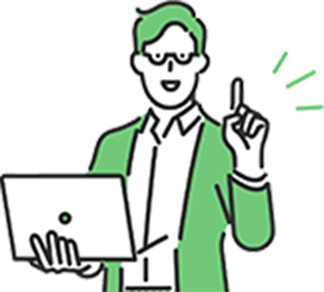 ノートパソコンを持って説明する男性のイラスト