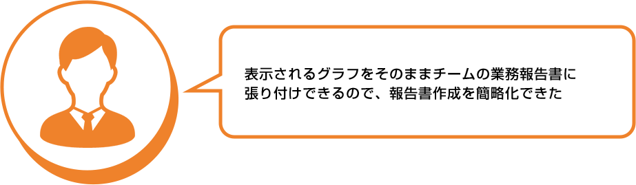 利用者の声：表示されるグラフをそのままチームの業務報告書に張り付けできるので、報告書作成を簡略化できた。